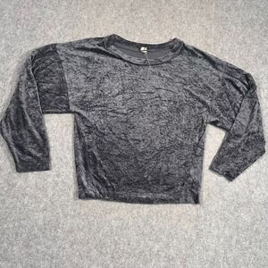 We The Free People Gray Milan Crushed Velvet Long Sleeve Top Women's Size Medium